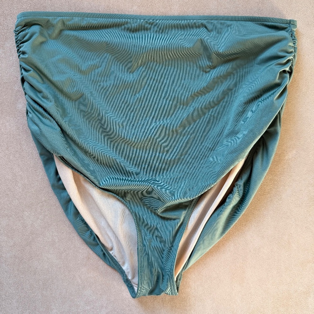 Albion Green Ruched Mindi High-Waisted Swim Buttons Size XL